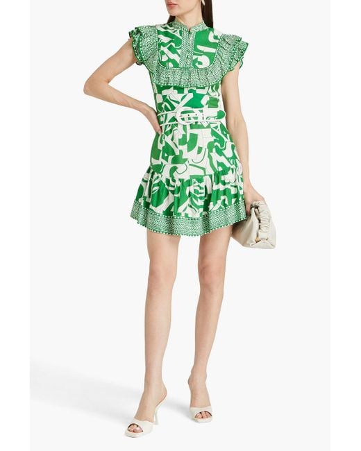 Rebecca Vallance Green Buttercup Ruffled Printed Linen-blend Mini Dress