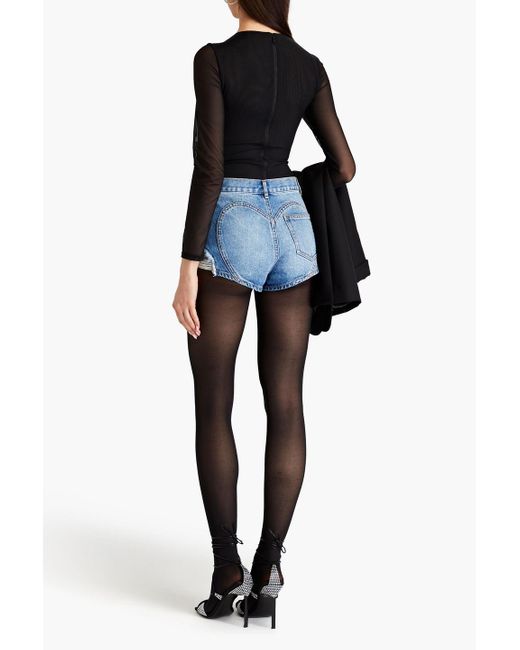 Area Blue Crystal-embellished Distressed Denim Shorts