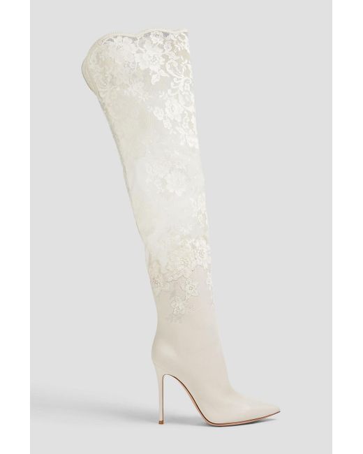 Gianvito Rossi White Lace And Leather Thigh Boots