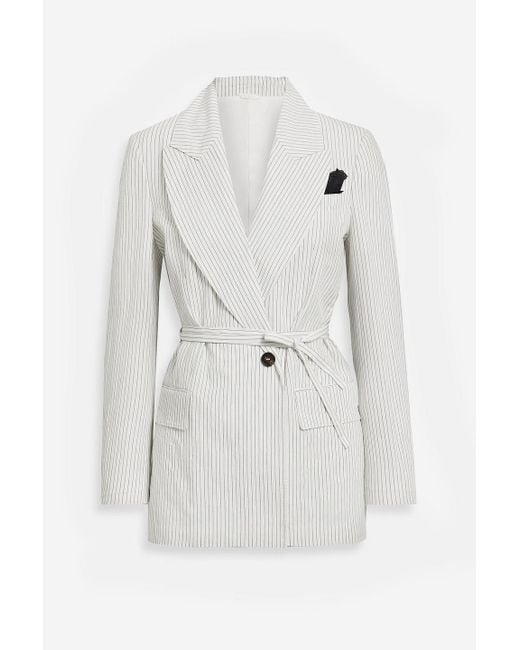 Brunello Cucinelli White Pinstriped Cotton And Linen-blend Blazer