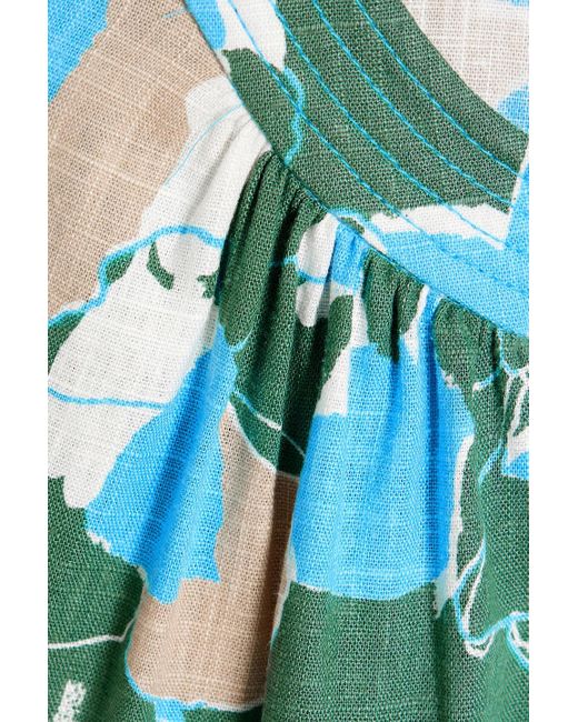 Diane von Furstenberg Blue Dario cropped bluse aus webstoff mit flammgarneffekt und floralem print