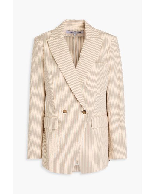 Veronica Beard Natural Didion Double-breasted Striped Cotton-blend Seersucker Blazer