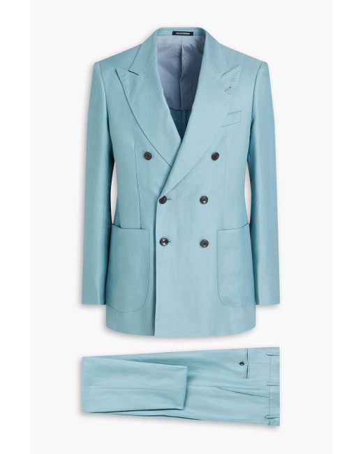 Emporio Armani Blue Double-breasted Linen-twill Suit for men