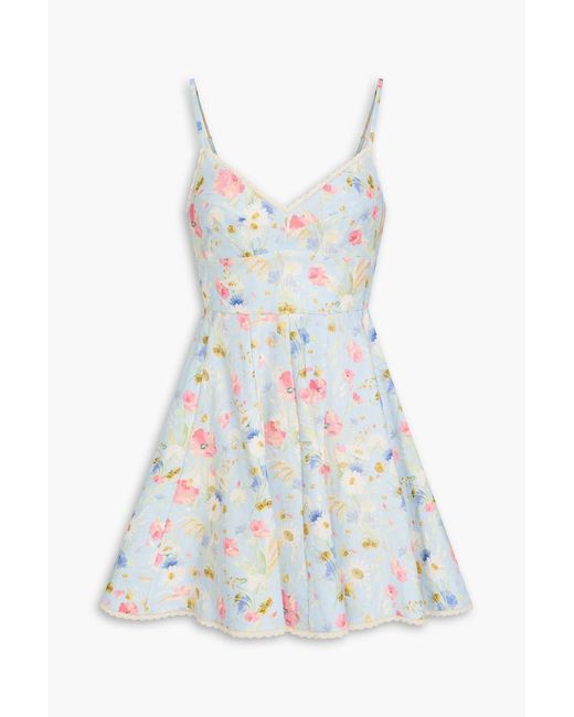 Zimmermann White Crochet-Trimmed Floral-Print Linen Mini Dress