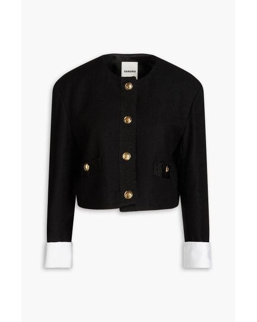 Sandro Black Cropped Wool-twill Jacket
