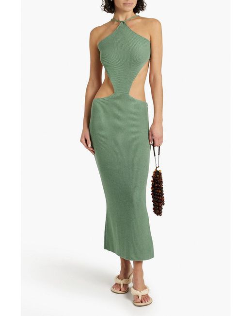 Savannah Morrow Green Ariel Open-back Cotton Midi Dress