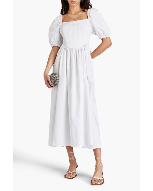 Rosetta Getty White Gathered Cotton-twill Midi Dress