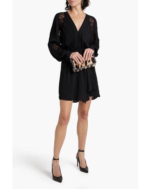 IRO Black Furia Lace-paneled Ruffled Crepe Mini Dress