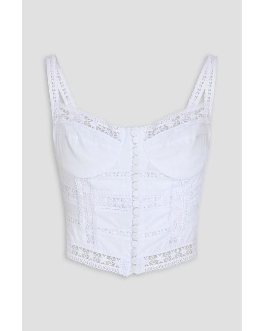 Charo Ruiz White Guipure Lace-Trimmed Cotton-Blend Poplin Bustier Top
