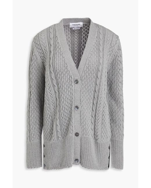 Thom Browne Gray Cable And Pointelle-knit Cardigan