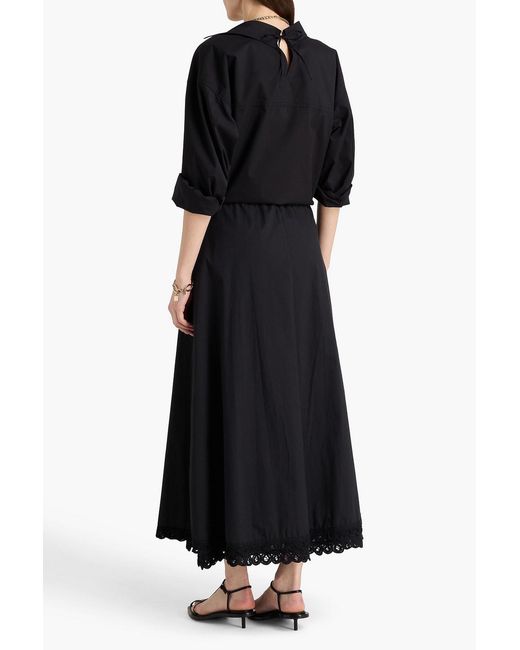 By Malene Birger Black Pheobes Lace-trimmed Cotton-poplin Midi Skirt