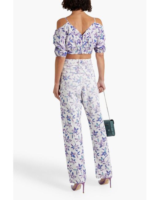 Isabel Marant Blue Lizberit Cold-shoulder Cropped Floral-print Voile Top