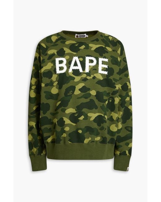A Bathing Ape Green Embellished Camouflage-print Cotton-fleece Sweatshirt for men