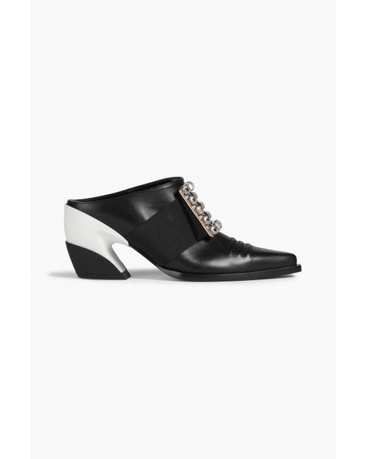 Roger Vivier Black Viv Tex Embellished Leather Mules