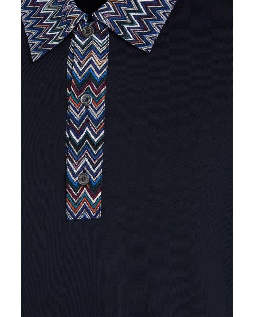 Missoni Blue Crochet Knit-trimmed Cotton-jersey Polo Shirt for men
