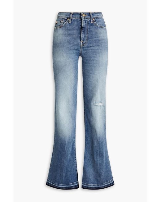 7 For All Mankind Blue Modern Dojo Distressed Faded High-rise Flared Jeans