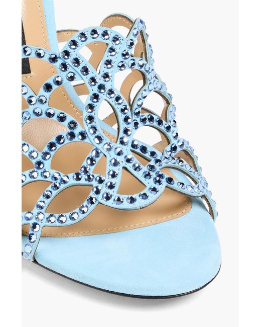 Sergio Rossi Blue Mermaid Crystal-Embellished Laser-Cut Suede Mules