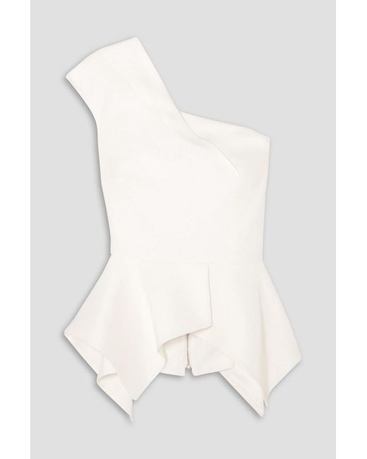 Roland Mouret White Rodmell One-shoulder Crepe Peplum Top