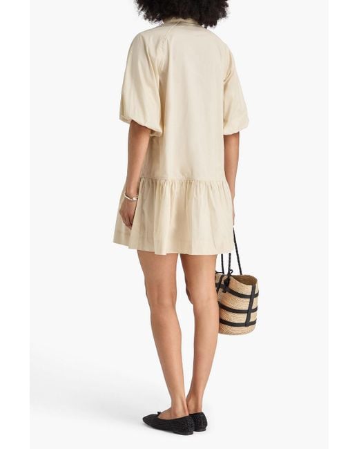 Jonathan Simkhai Natural Crissy Gathered Cotton-Blend Poplin Mini Shirt Dress