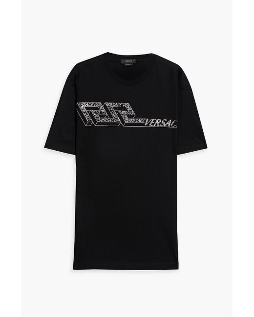 Versace Black Crystal-embellished Cotton-jersey T-shirt for men