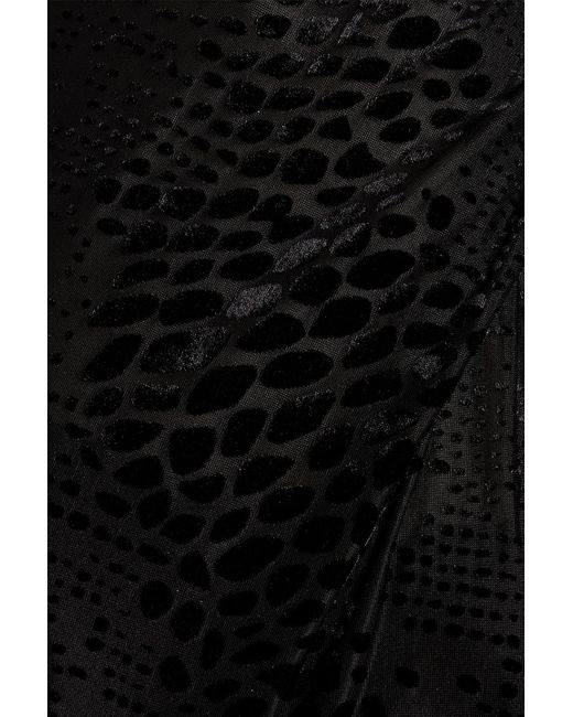Mikael Aghal Black Belted Devoré-velvet And Crepe Wide-leg Jumpsuit