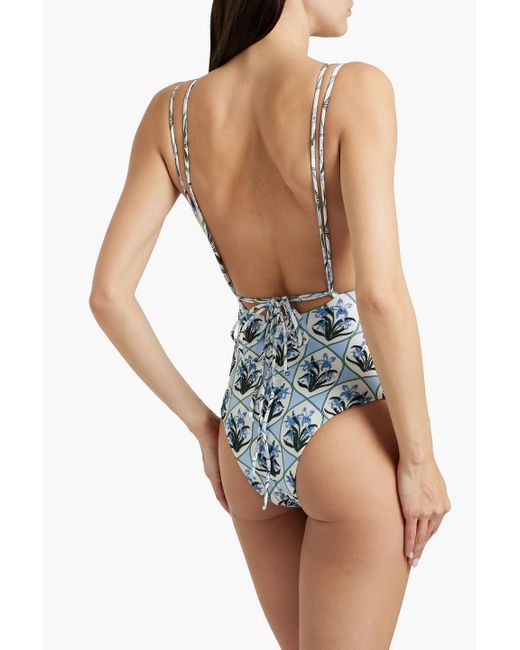 Agua Bendita Blue Embroidered Printed Swimsuit