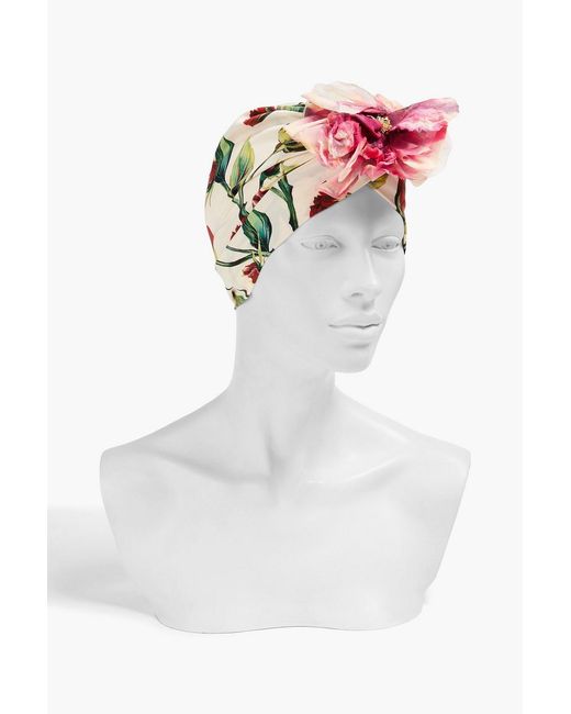 Dolce & Gabbana Red Floral-Print Silk-Blend Crepe De Chine Turban