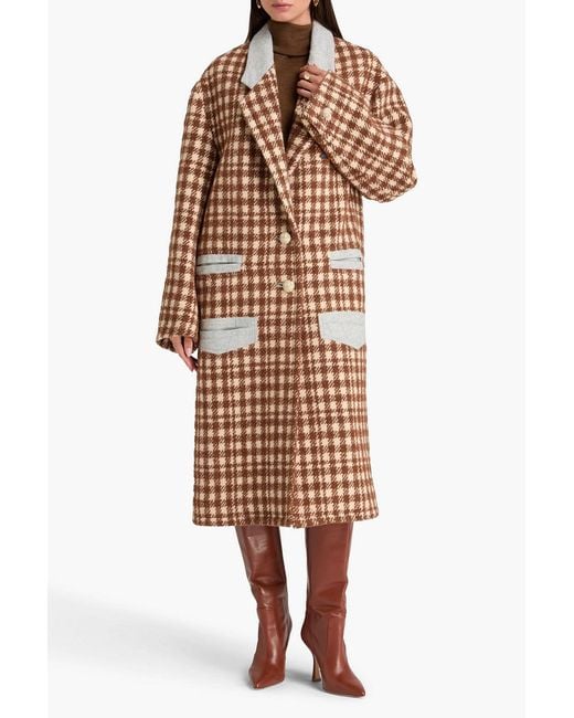 Etro Brown Double-Breasted Houndstooth Bouclé-Tweed Coat