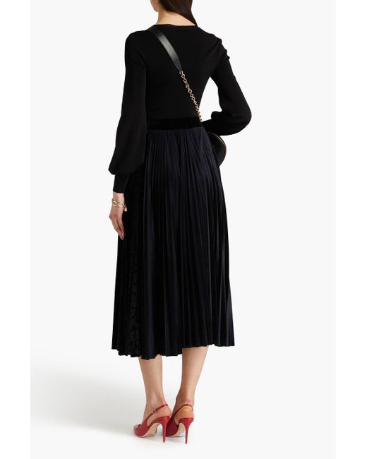 Valentino Garavani Black Lace-trimmed Velvet Midi Skirt