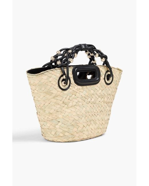 Maje Black Leather-Trimmed Straw Tote