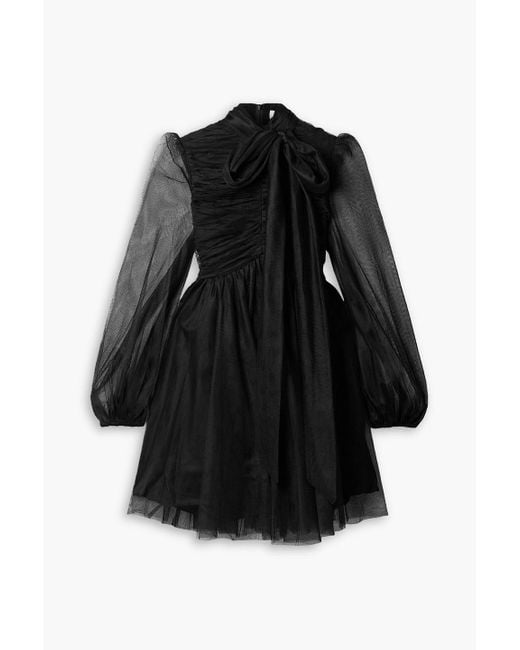 Zimmermann Black Pussy-bow Gathered Tulle Mini Dress