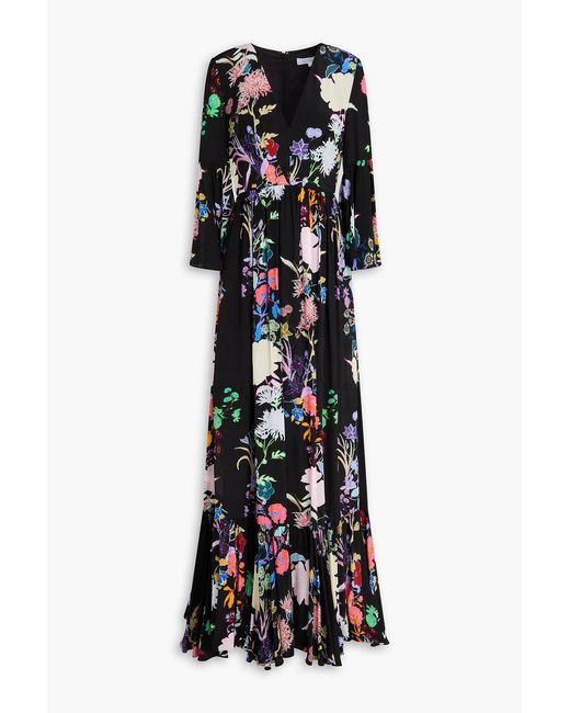 Borgo De Nor Black Astrea Floral-print Crepe Maxi Dress
