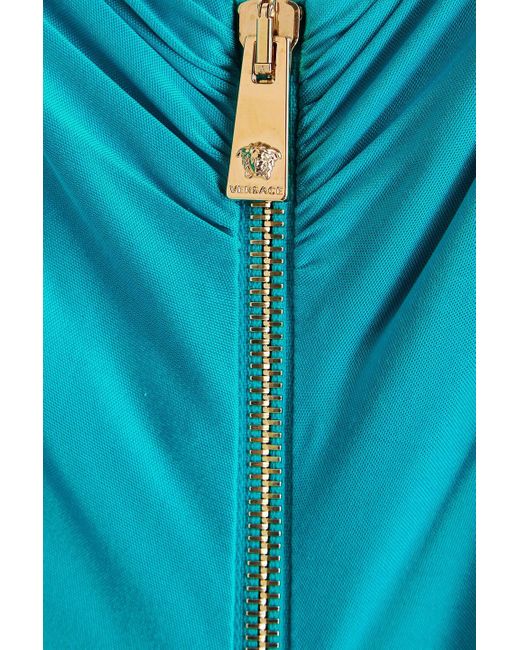 Versace Blue Draped Jersey Midi Dress