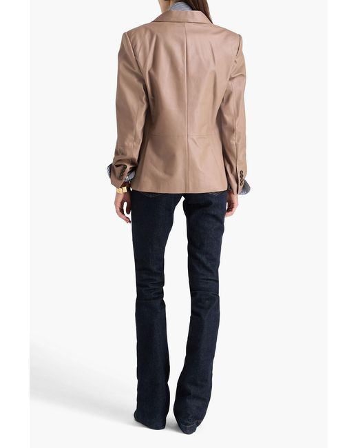 Brunello Cucinelli Natural Double-breasted Leather Blazer