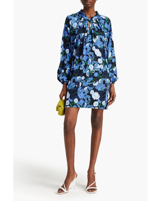 Diane von Furstenberg Blue Silka Cutout Printed Crepe Mini Dress