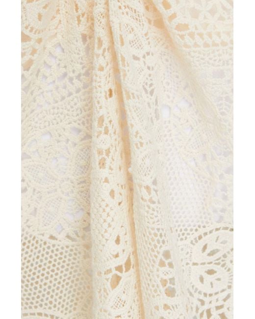 Maje Natural Cutout Ruched Crocheted Lace Midi Dress