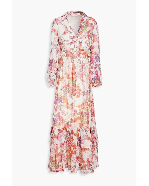byTiMo Gathered Floral-print Crepon Maxi Shirt Dress