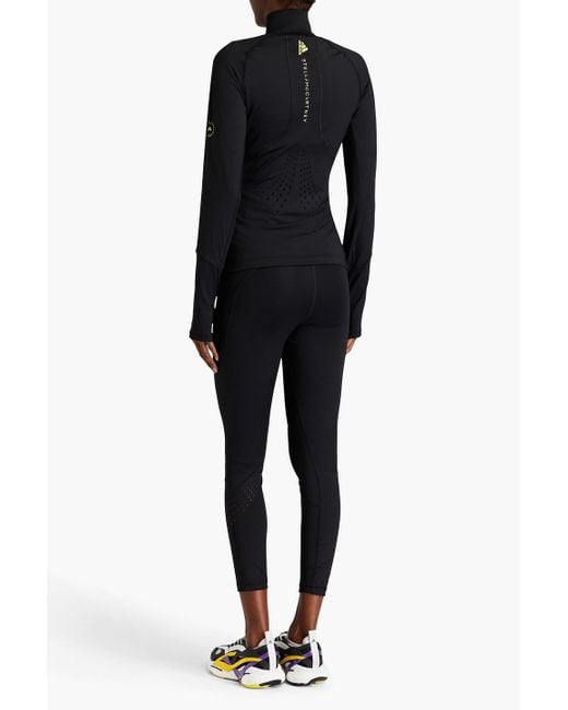 Adidas By Stella McCartney Black Jacke aus stretch-jersey mit details im hohlstich und applikationen