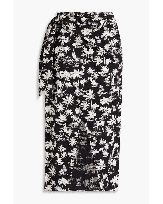 Maje Black Printed Cotton Midi Wrap Skirt