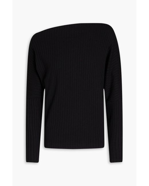 Enza Costa Black One-shoulder Ribbed-knit Top