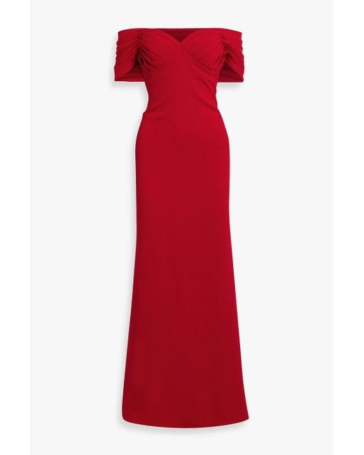 Badgley Mischka Red Off-The-Shoulder Cutout Crepe Gown