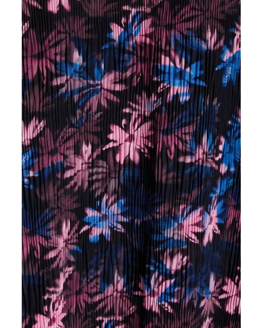 Ganni Blue Midikleid aus plissiertem georgette mit floralem print und rüschen