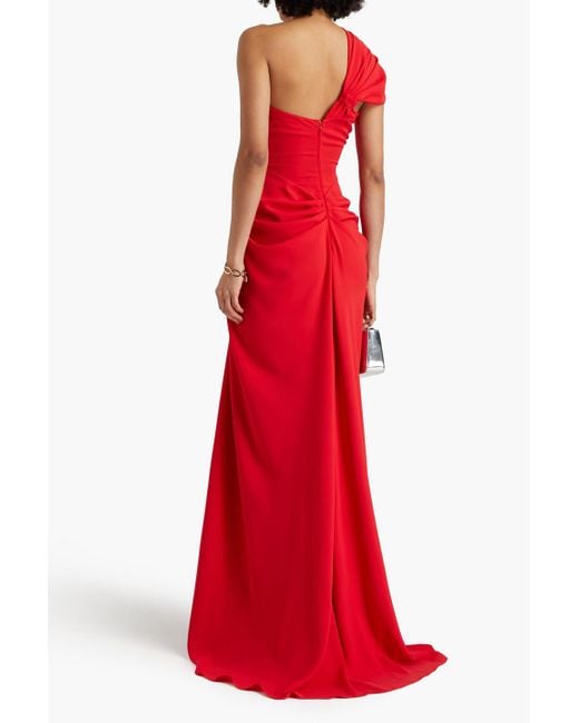 Rhea Costa Red One-shoulder Draped Crepe Gown