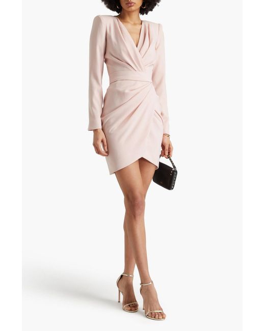 Rhea Costa Pink Wrap-effect Crepe Mini Dress