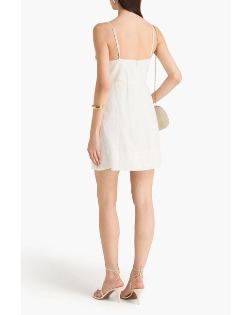 Farm Rio White Floral-appliquéd Linen Mini Dress