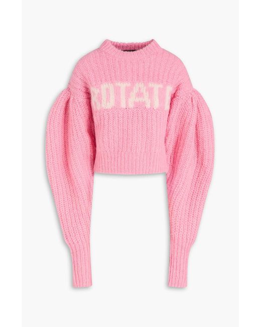 ROTATE BIRGER CHRISTENSEN Pink Jacquard-knit Merino Wool And Alpaca-blend Sweater