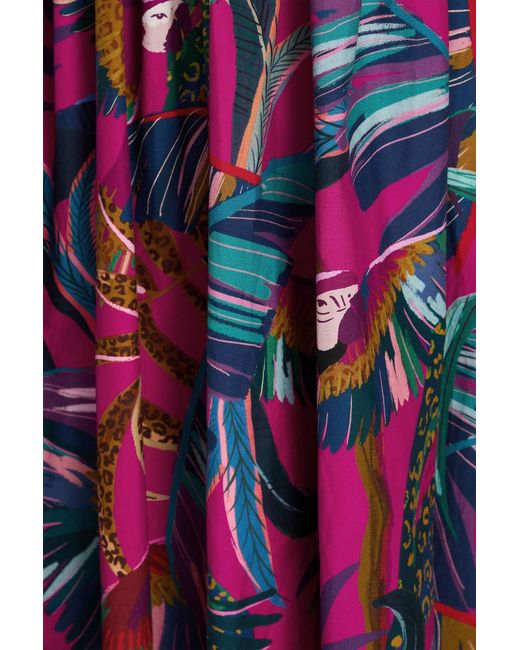 Farm Rio Purple Smocked Printed Cotton-Poplin Midi Dress