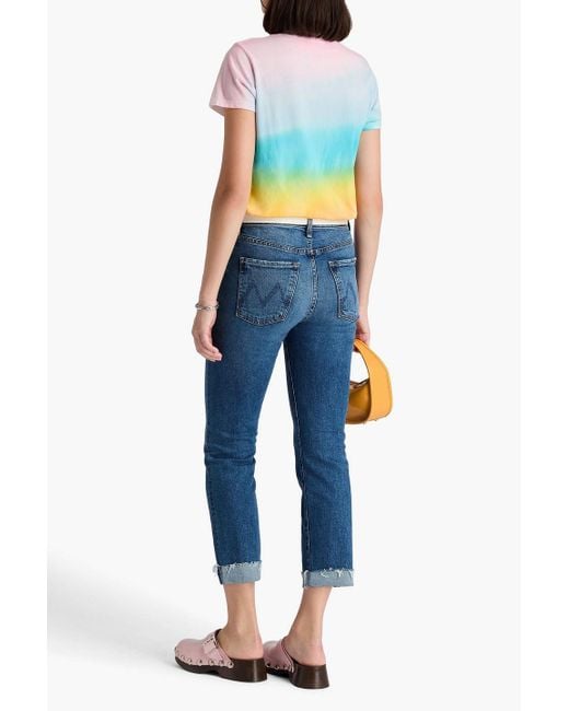 Mother Blue Scrapped Cropped High-Rise Straight-Leg Jeans