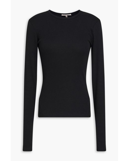 Rag & Bone Black Ribbed Stretch-Pima Cotton-Jersey Top