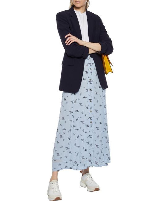 Ganni Floral-print Georgette Maxi Skirt in Blue | Lyst